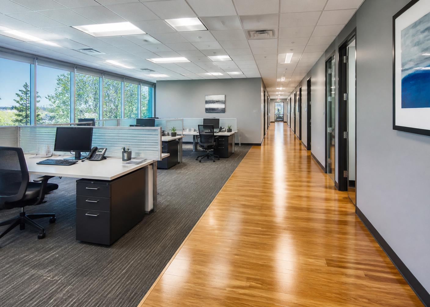 Office floor refinish — after cleaning